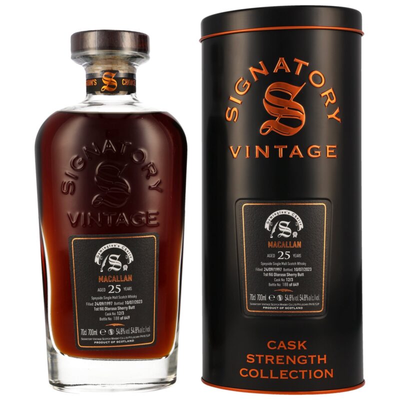 Macallan 1997/2023 - 25 Jahre - Signatory Vintage - Symingtons Choice - 1st Fill Oloroso Sherry Butt #12/3 - 54,8% - 2cl - RESERVIERUNG!