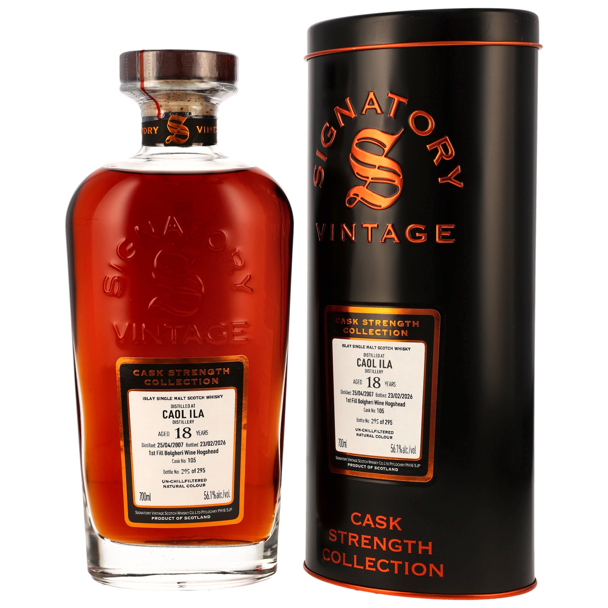 Caol Ila 2007 – 18 Jahre – Signatory Vintage Cask Strength Collection – 1st Fill Bolgheri Wine Cask #105 – 56,1%