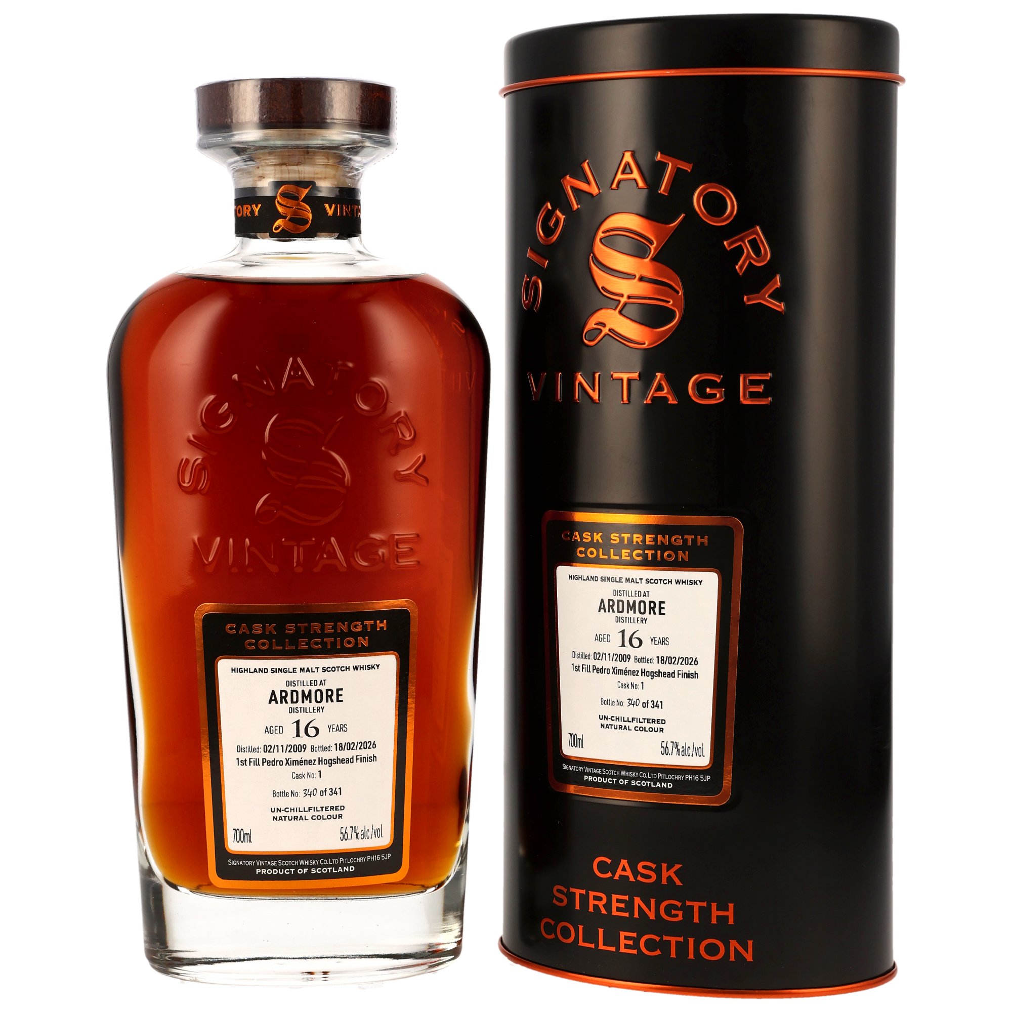 Ardmore 2009 – 16 Jahre – Signatory Vintage Cask Strength Collection – 1st Fill PX Sherry Cask Finish #1 – 56,7%