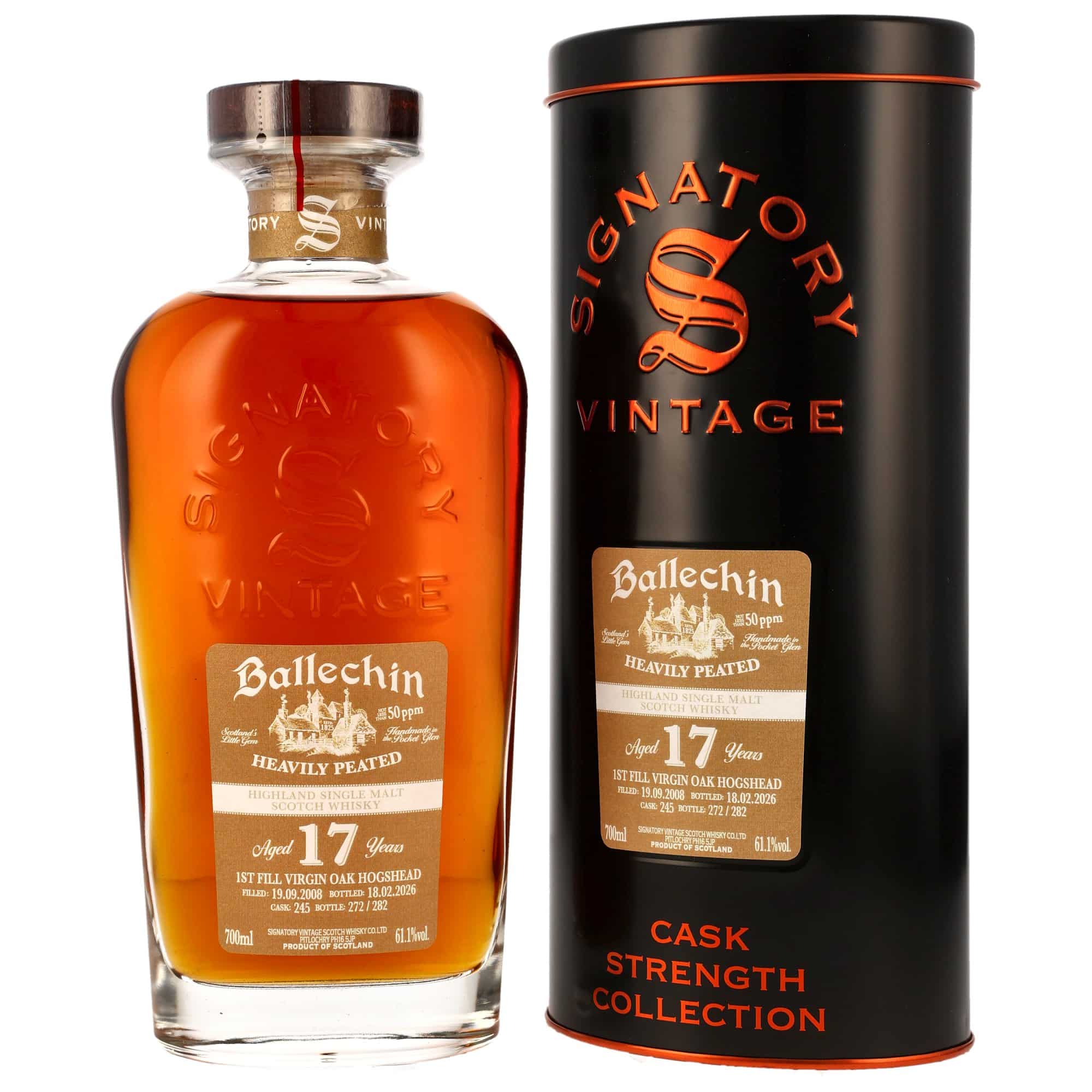 Ballechin 2008/2026 – 17 Jahre – Signatory Cask Strength – 1st Fill Virgin Oak Hogshead #245 – 61,1%