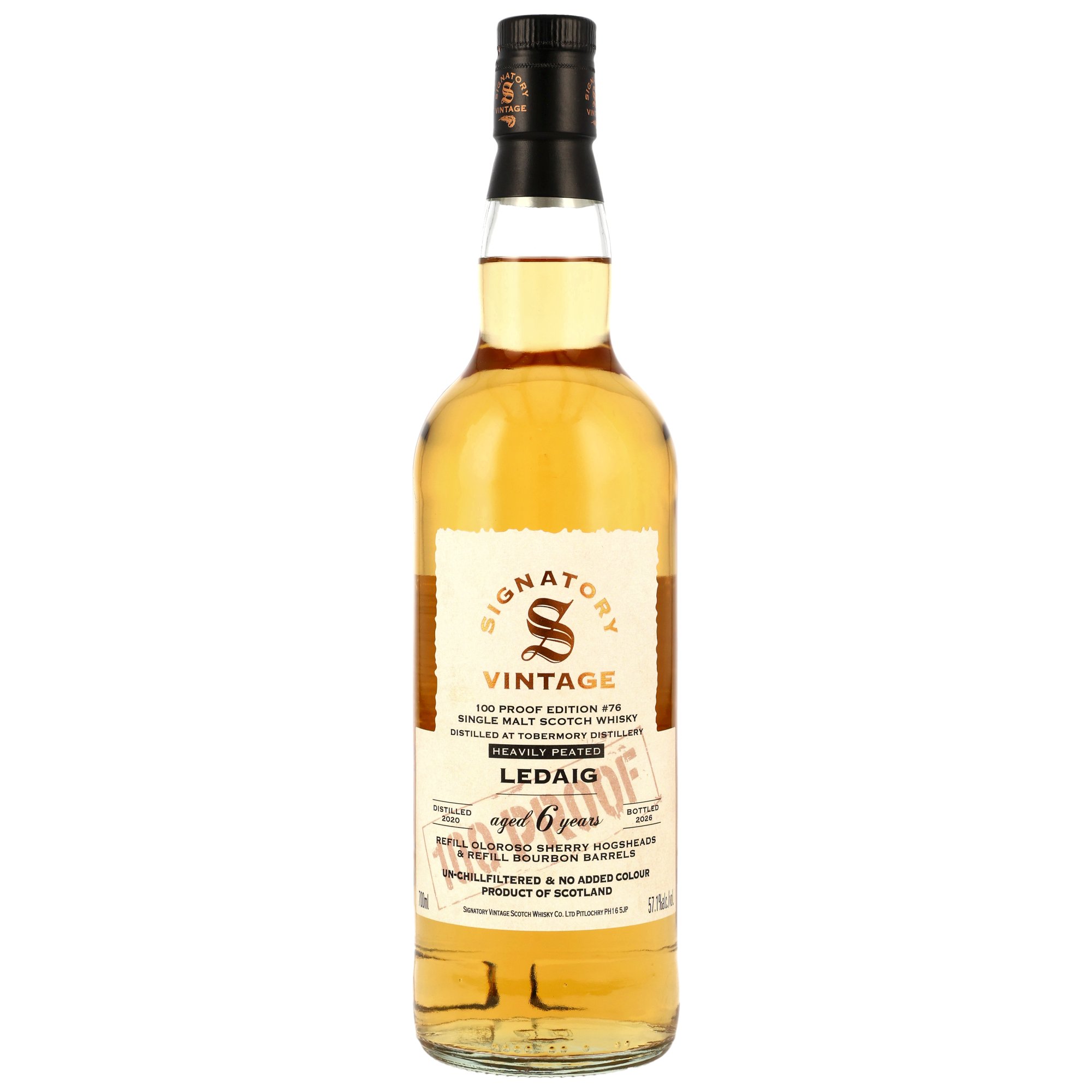 Ledaig 2020 – 6 Jahre – Signatory 100 Proof Edition #76 – Refill Oloroso Sherry & Bourbon Casks – 57,1%