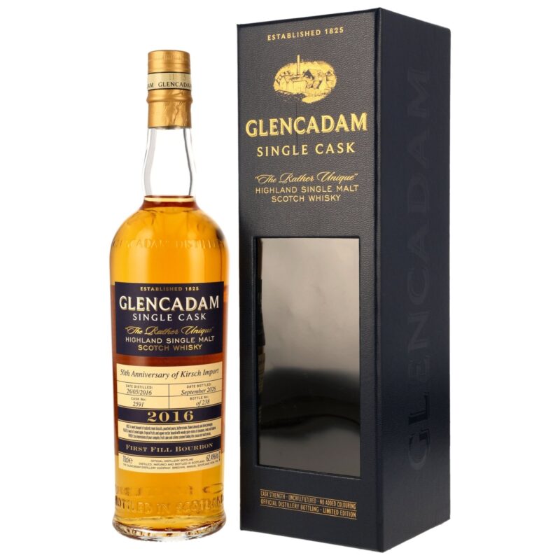 Glencadam 2016/2026 – 10 Jahre – The Rather Unique – 50th Anniversary Kirsch Import – First Fill Bourbon Cask #2591 – 62,4 %