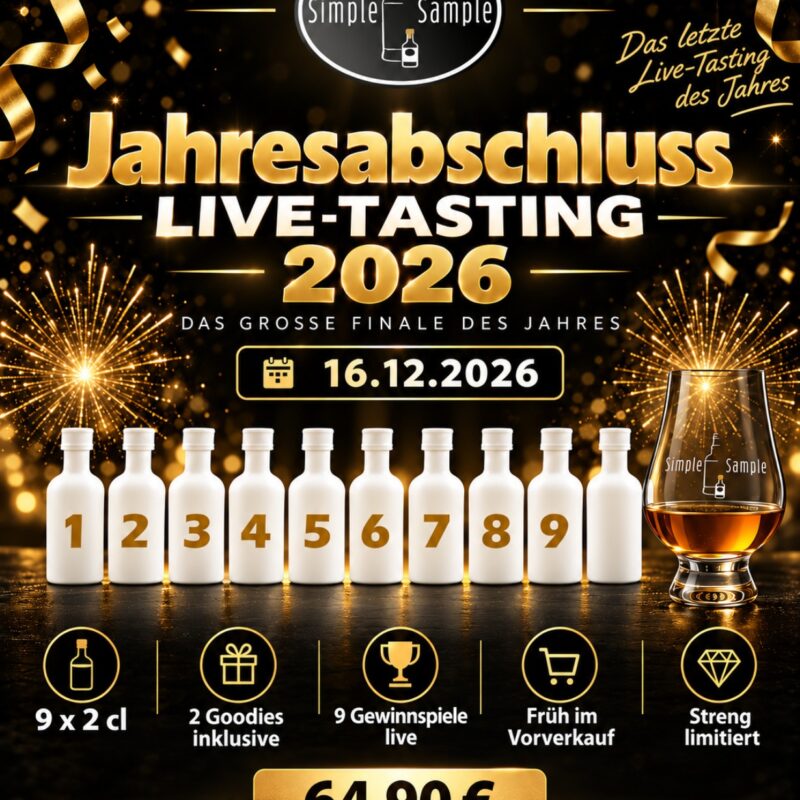 Jahresabschluss Live-Tasting 2026 am 16. Dezember – 9 × 2 cl, 2 Goodies, 9 Gewinnspiele – 64,90 Euro