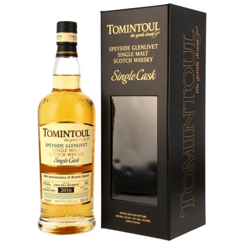 Tomintoul 2016/2026 – 10 Jahre – 50th Anniversary Kirsch Import – First Fill Bourbon Cask #5825 – 58,0 %