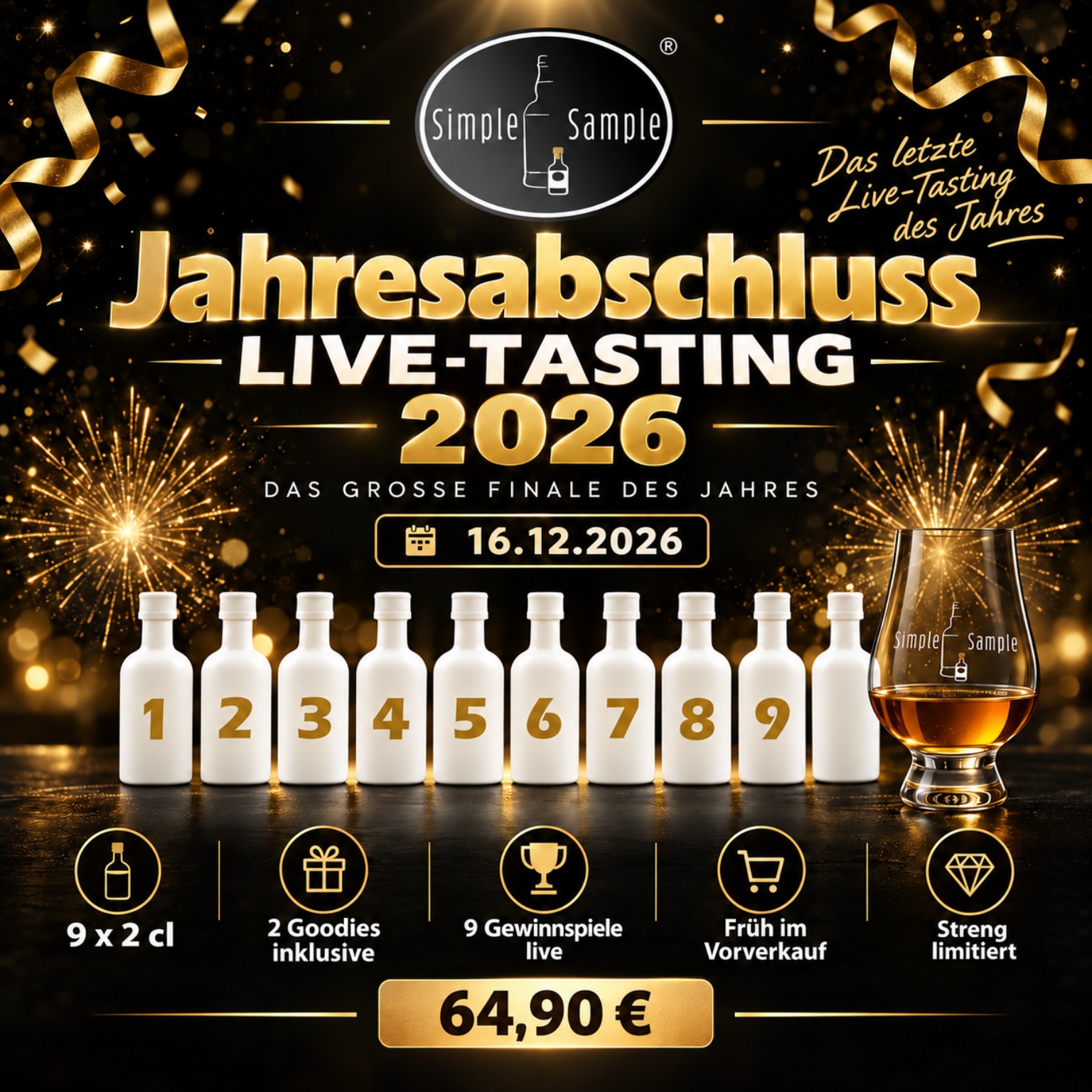 Jahresabschluss Live-Tasting 2026 – 9 × 2 cl, 2 Goodies, 9 Gewinnspiele