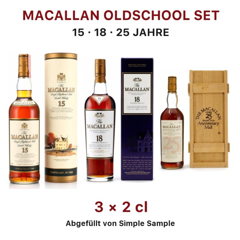 Macallan Oldschool Set – 15, 18 & 25 Jahre – 3 × 2 cl
